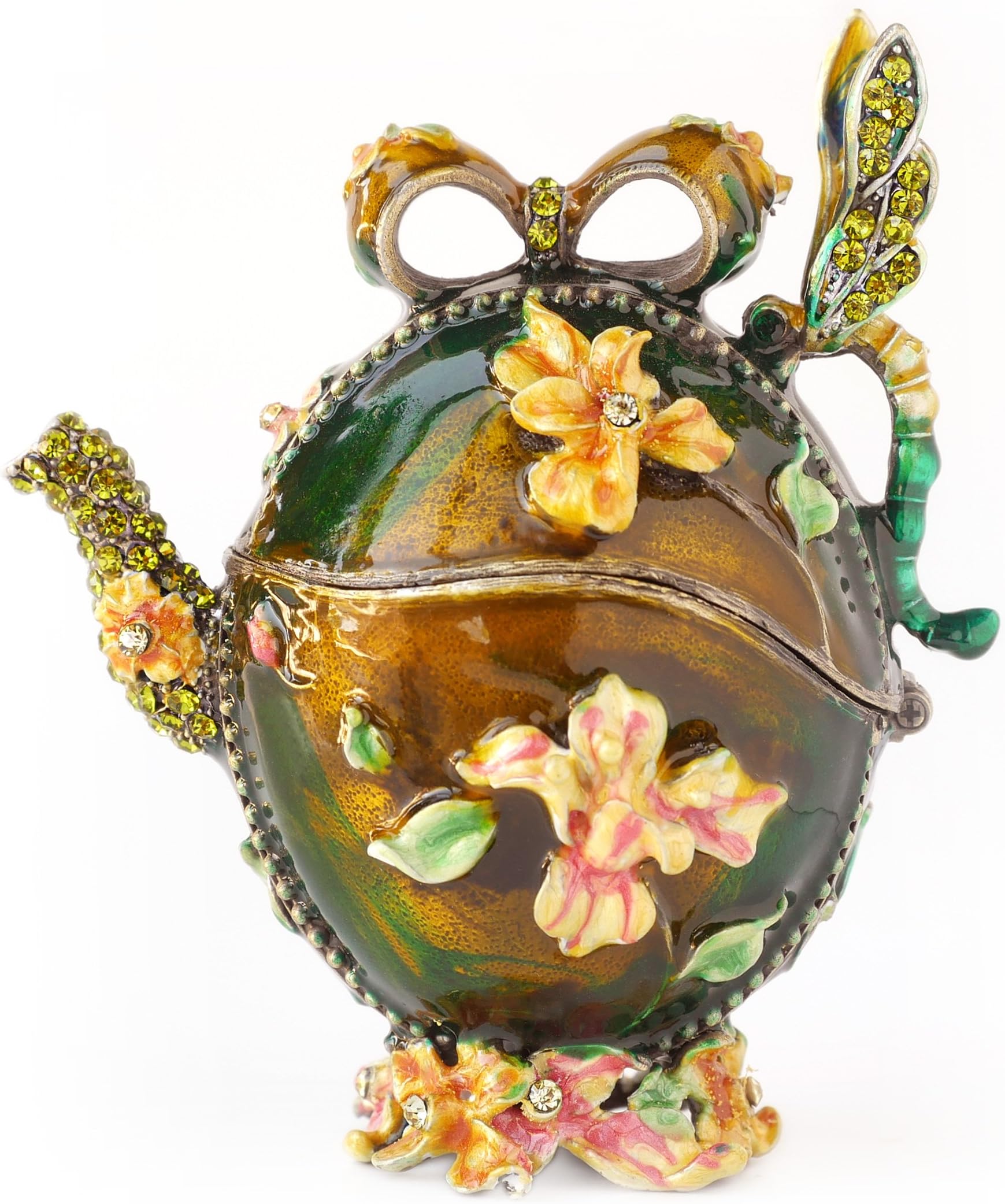 Apropos Vintage Style Hand Painted Antique BrassTea Pot with Dragonfly