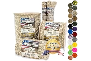 TOUGH-GRID Premium 750lb Paracord Rope - Made in USA - 100% Nylon Type IV Mil-Spec - UV & Abrasion Resistant - Heavy Duty Strands - Outdoor Survival Rope - Used by US Military - 50 ft to 1000 ft