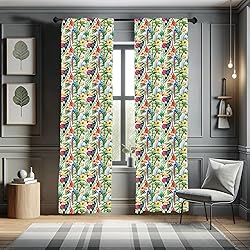 Lunarable Parrots Window Curtains, Watercolored