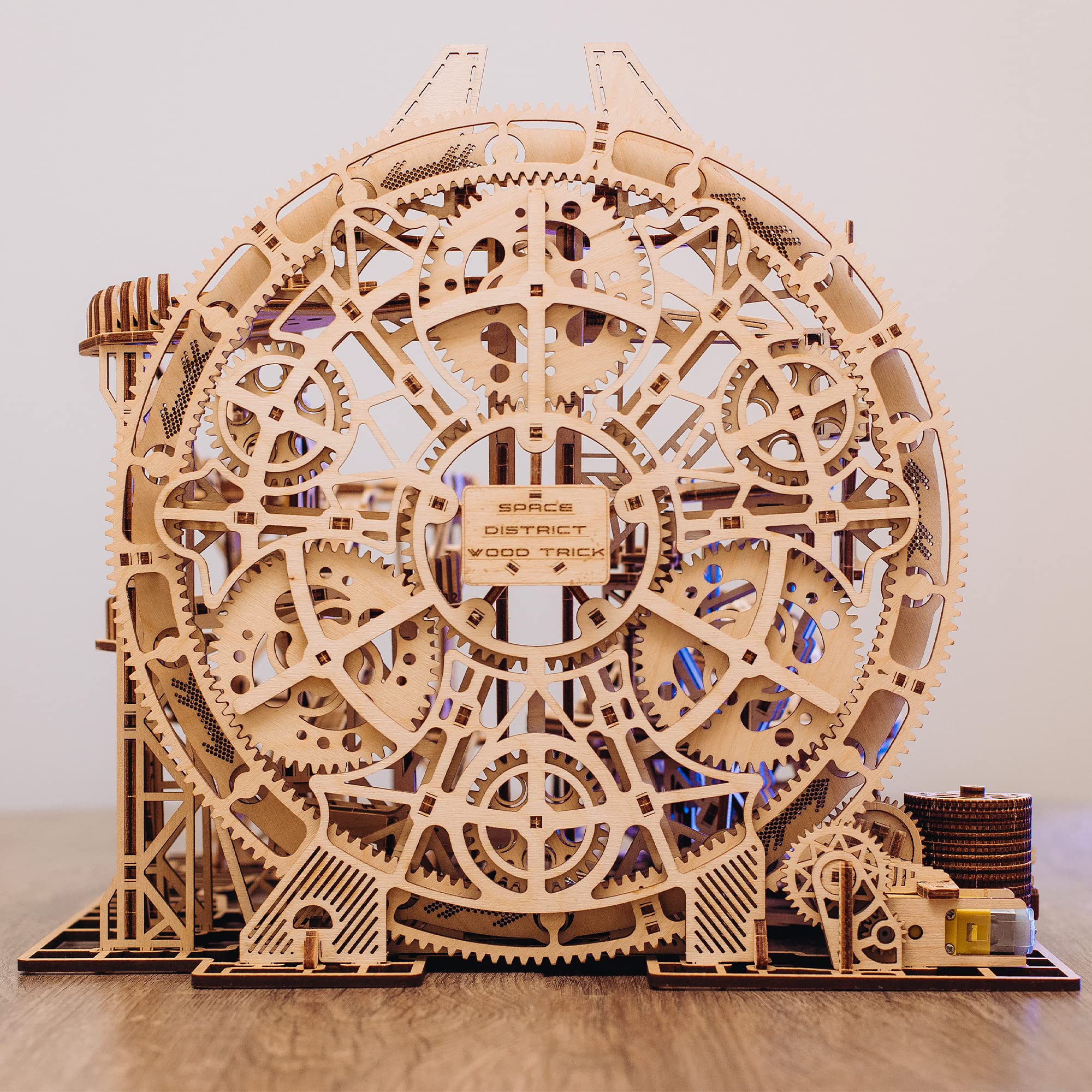 Wood Trick Wooden Marble Run Electric Motorized - 3D Wooden Puzzles for Adults to Build - 15x14 in - Roller Coaster Wooden Model Kits for Adults to Build