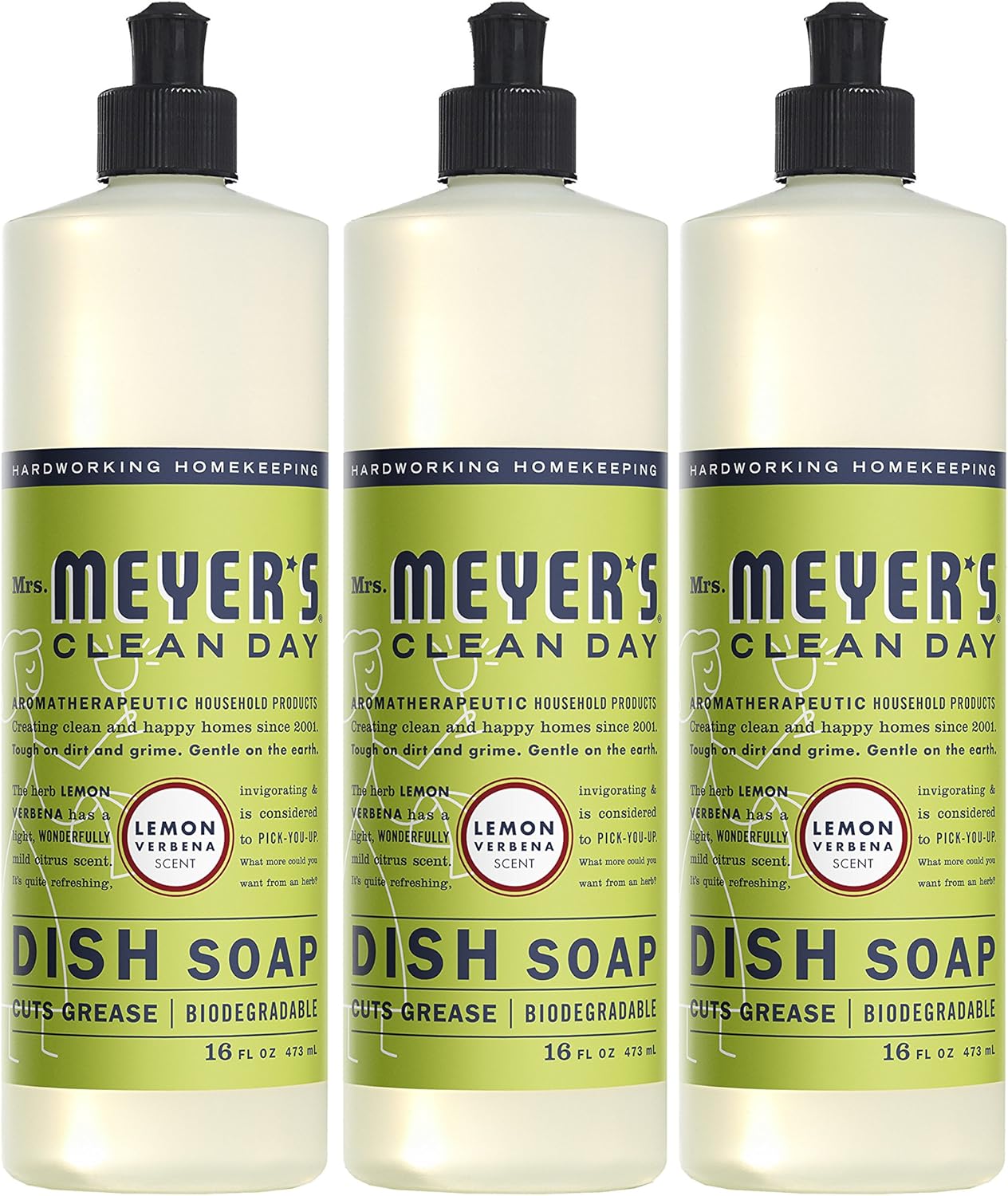 Mrs. Meyer's Clean Day Liquid Dish Soap, Cruelty Free Formula, Lemon Verbena Scent, 16 Oz- Pack of 3: Health & Personal Care