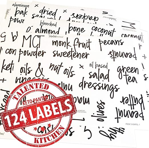 Amazon Com Talented Kitchen 124 Keto Pantry Labels 124 Script