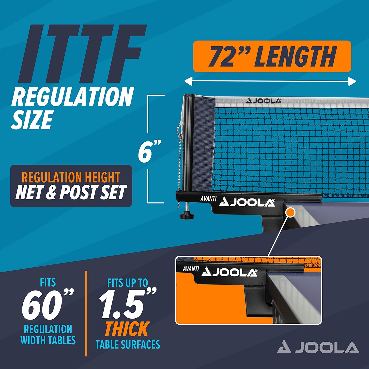 JOOLA Premium Avanti Table Tennis Net and Post Set - Portable and Easy Setup 72" Regulation Size Ping Pong Screw On Clamp Net, White/Black (31009) : Table Tennis Net And Posts : Sports & Outdoors