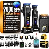 9000 RPM Brushless Motor Professional Hair Clippers Set for Men: Cordless Clippers & Zero Gap Trimmers with DLC Blades LED Display Fast Charging Stands Travel Pouch Maquina Para Cortar Pelo De Hombre