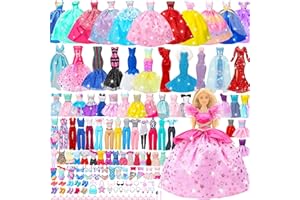 Style Shine 70 Pcs Doll Clothes and Accessories,4 Wedding Gowns 2 Evening Dresses 8 Fashion Dresses 6 Set Casual Outfit Top and Pant 2 Swimsuit,18 Hanger 10 Shoe 20 Accessories Toys for Girls Kid Gift