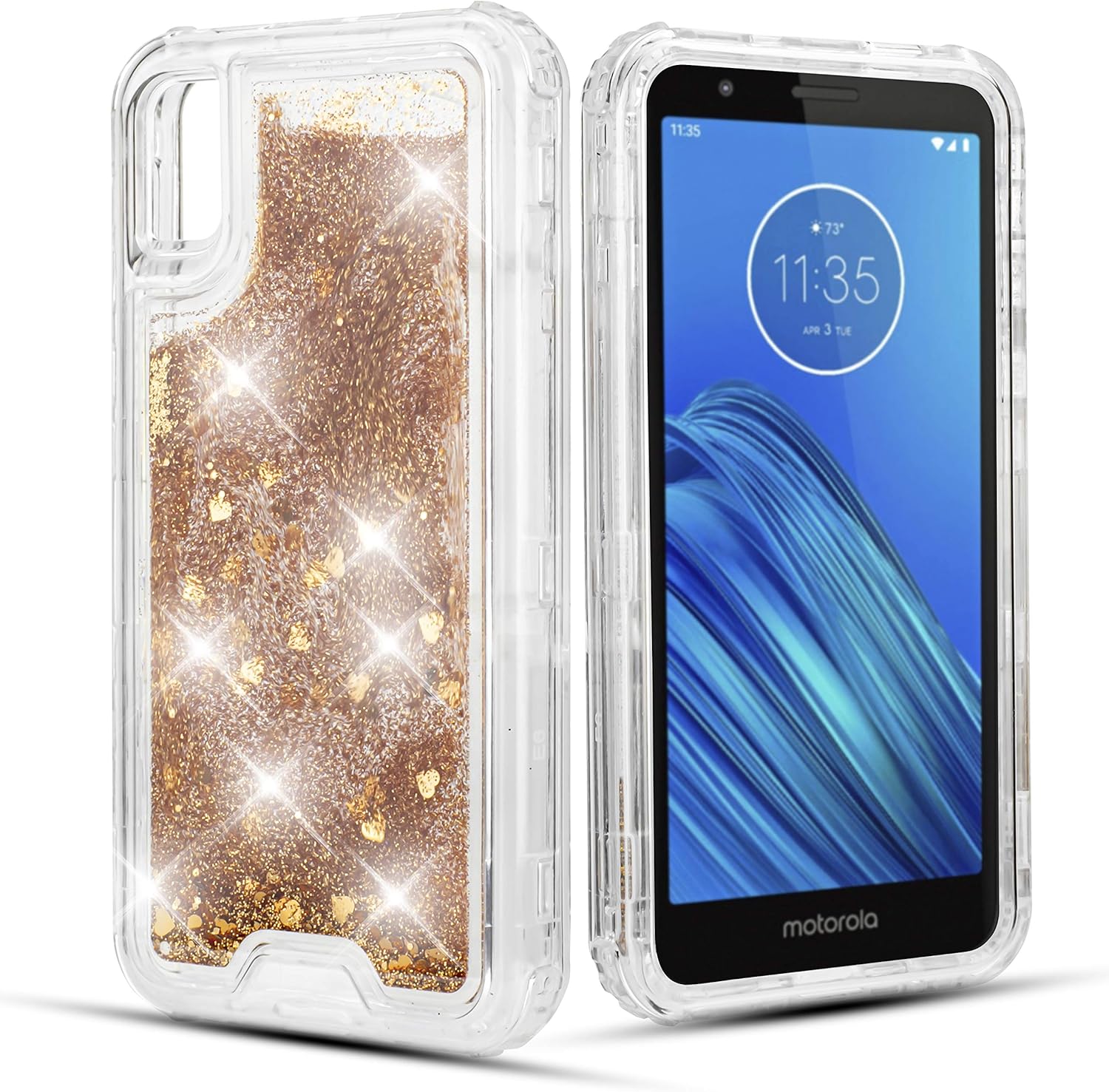 Amazon Com Customerfirst For Motorola Moto E6 Moto E 6th Gen Liquid Glitter Motion Bling Rugged Clear Hybrid Case Transparent View Dual Layer Enclosure Tough Drop Girls Motoe6 Cover Shock Proof Gold