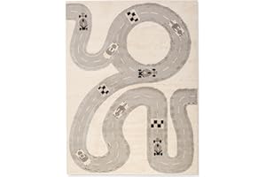 Yokina Kids 4' x 6' Soft Indoor Rug with Racing Cars Track in Pastel Colors for Playroom, Nursery, Children Bedroom, Living R