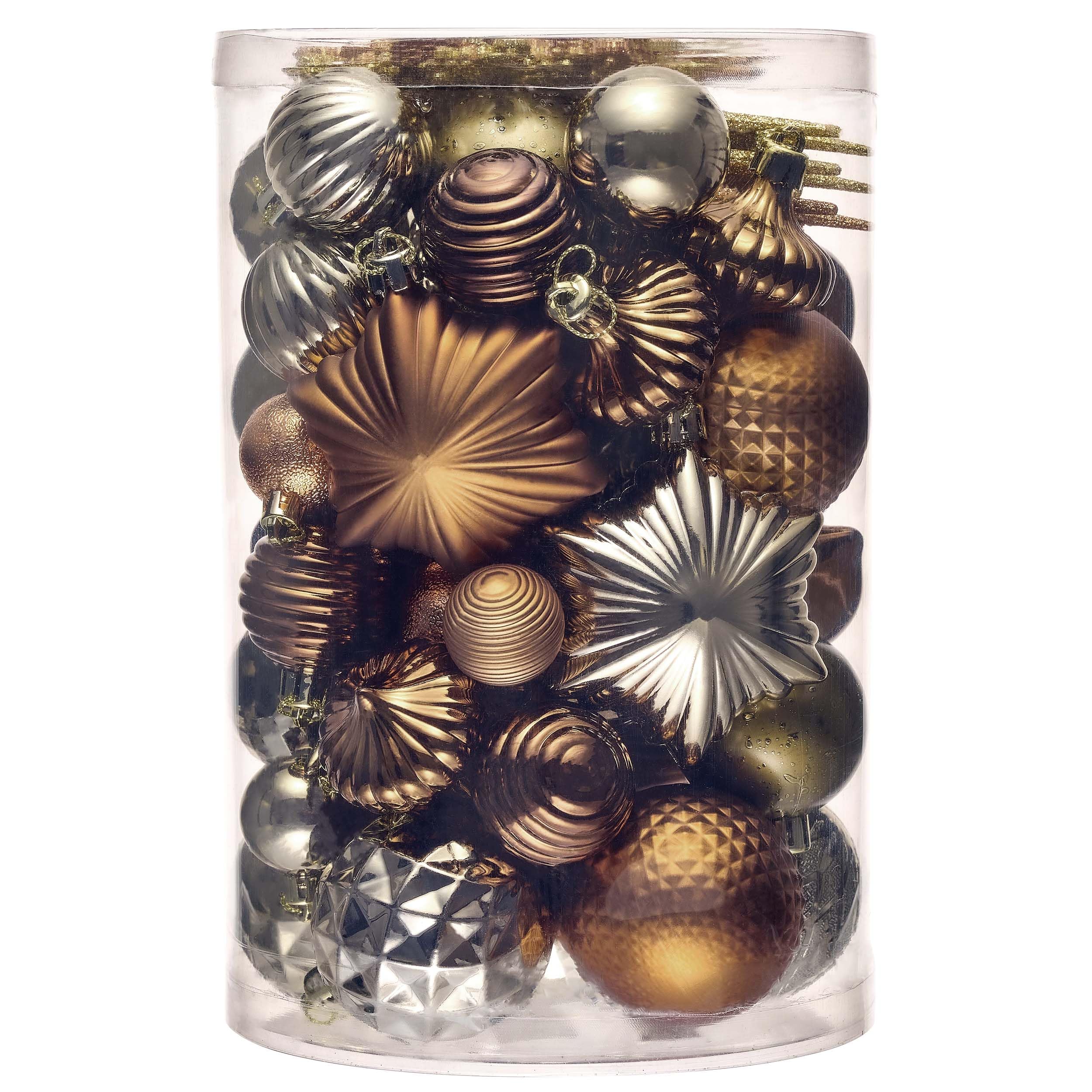 Valery Madelyn 60pcs 3-8 cm Brown and Copper Christmas Baubles Set, Varied Shatterproof Xmas Baubles for Tree & Fireplace Ornament