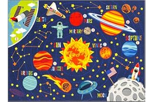 KC Cubs 3x5 Outer Space Solar System Toy Car Road Rug – Educational Play Mat Carpet for Kids, Toddlers, Nursery, Classroom, Playroom, Baby Daycare