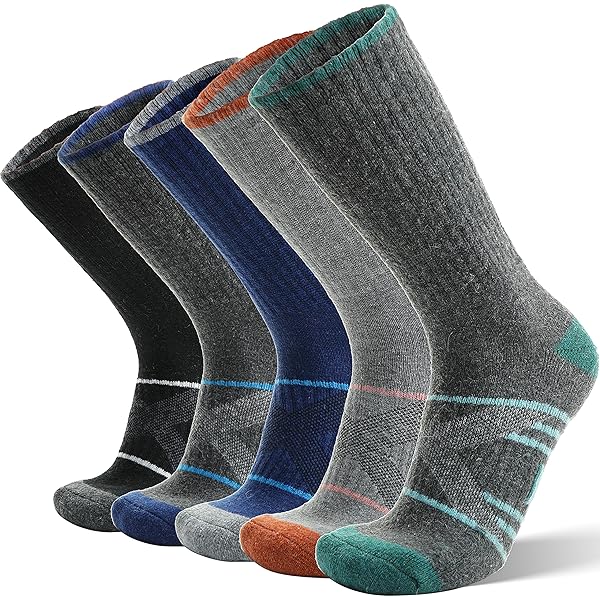 Lot De 5 Paires De Chaussettes De Randonnée En Laine Mérinos Pour Homme Et Femme - Chaudes - Pour L'hiver - Rembourrage épais - Confortables - Cadeau De Travail (orange/vert/bleu/noir/gris Foncé A