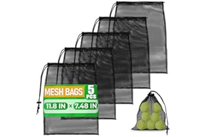 THE LITTLE GREEN CHANGE Mesh Backpack Drawstring Black 5Pcs 11,8x7,48'' – Strong, Lightweight, Breathable Mesh Bag with Lock, Quick-Dry and Tear-Resistant – Easy to Tighten and Adjust for Travel, Swimming & Ball Storage