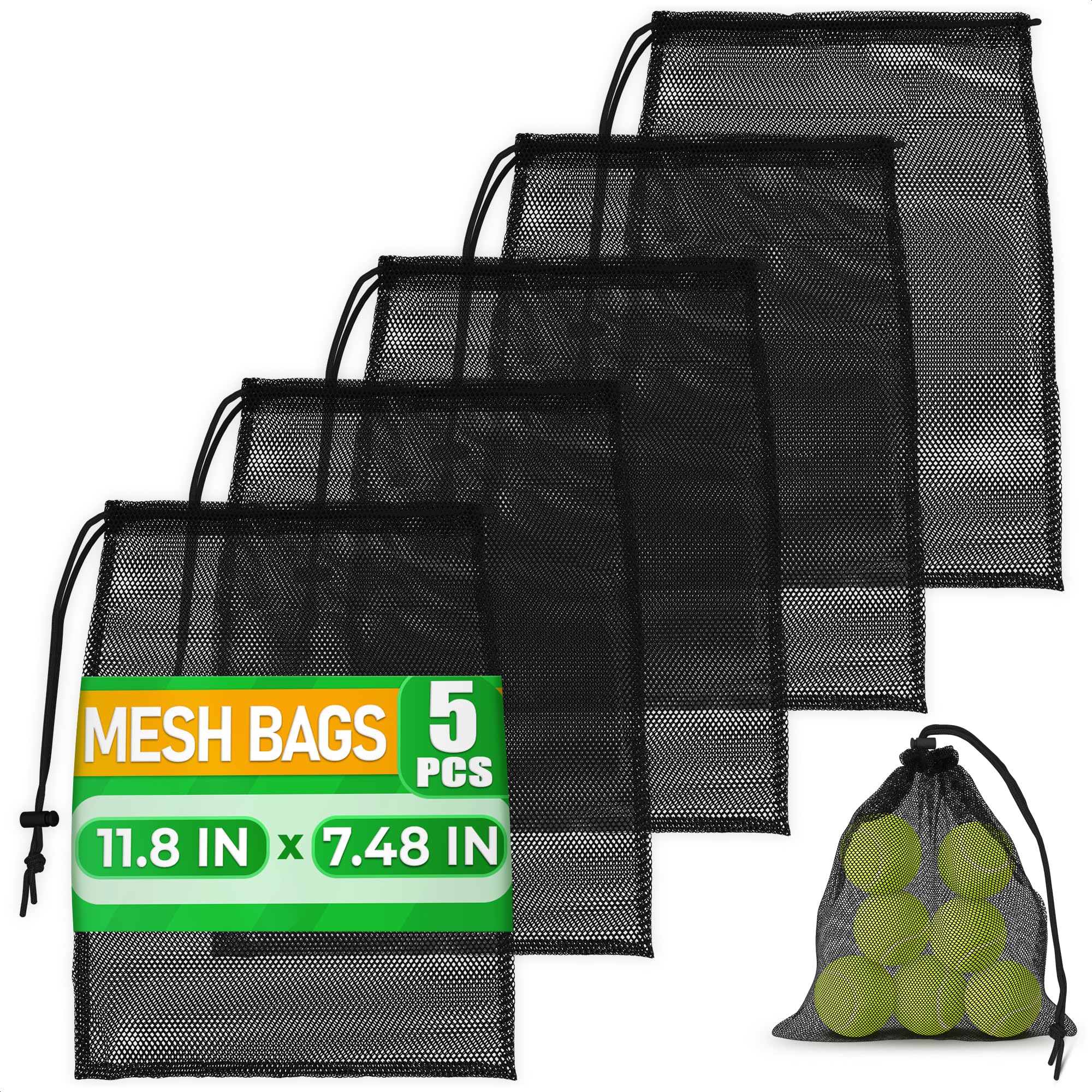 Photo 1 of Mesh Backpack Drawstring Black 5Pcs 11,8x7,48'' – Strong, Lightweight, Breathable Mesh Bag with Lock, Quick-Dry and Tear-Resistant – Easy to Tighten and Adjust for Travel, Swimming & Ball Storage