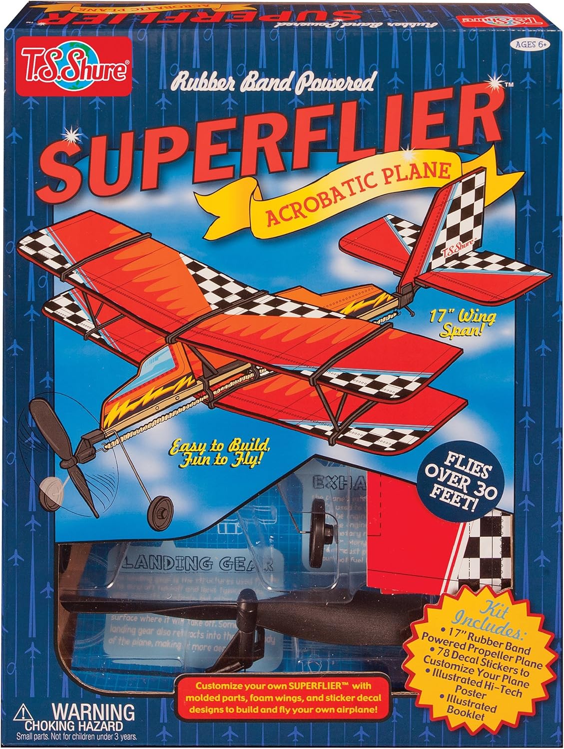 T.S. Shure Rubber Band Powered Super Flier Deluxe Acrobatic Plane Kit