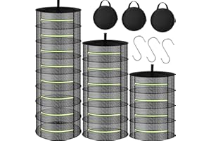 FillTouch 3 Pcs Herb Drying Rack Mesh Herb Drying Rack Hanging with Green Zipper 4 Tier 6 Tier 8 Tier 24" Plant Dry Net Basket with Storage Pouch and Hook for Herbs Plants Seeds Buds Grow Tents Garden