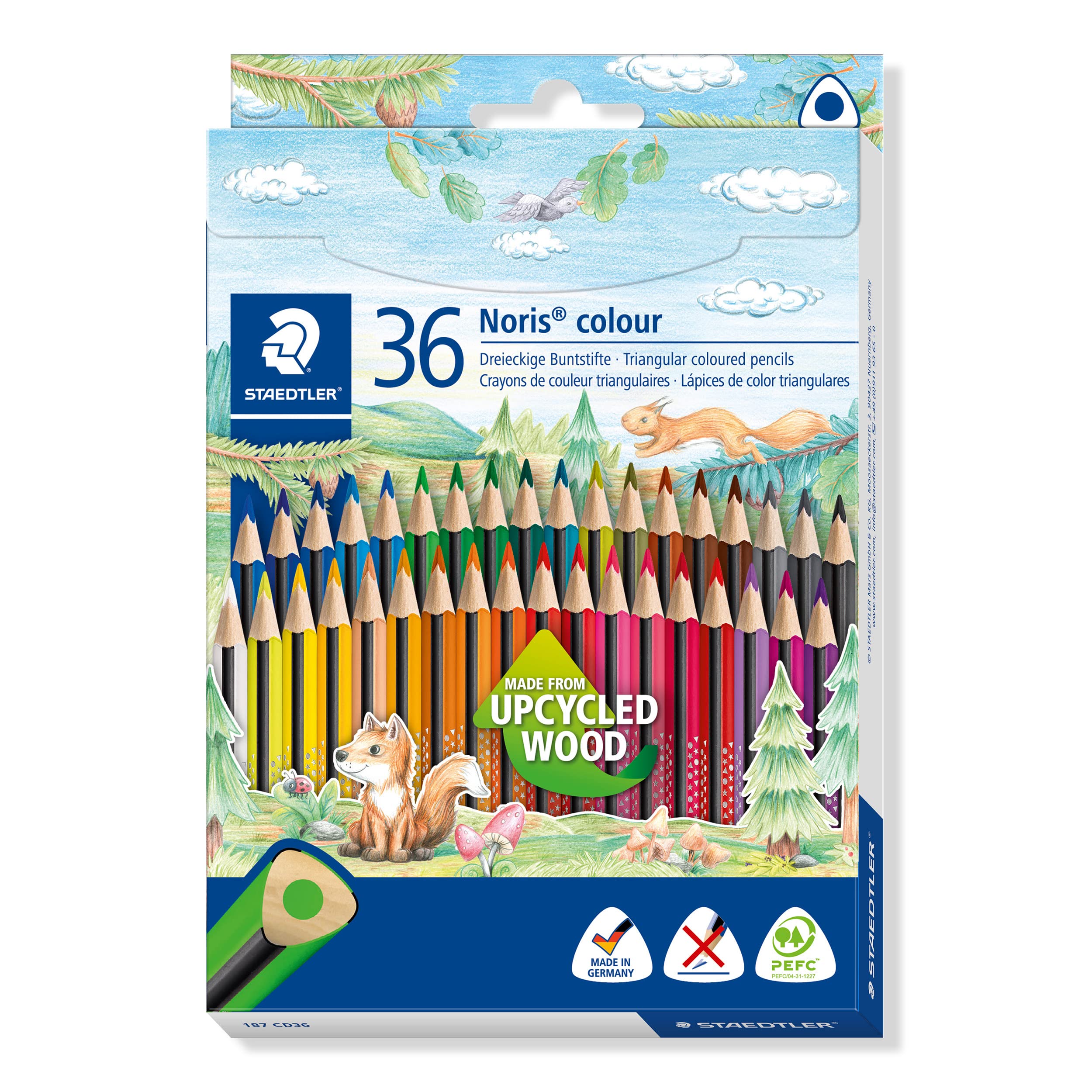 STAEDTLER 187 CD36 Noris Colour Triangular Pencils - Assorted Colours (Pack of 36)