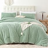 Smoofy Fluffy Queen Comforter Set 3 Pieces - Sage Green Fleece Fluffy Comforter Set, Luxury Fuzzy Queen Bedding Set, Soft Warm Bed Set All Season, Heavy Faux Fur Comforter with 2 Pillow Cases