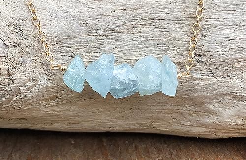 Amazon Com Rough Aquamarine March Birthstone Necklace In 14k Gold Fill 16 18 Handmade