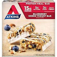 Atkins Blueberry Greek Yogurt Protein Meal Bar. Rich in Fiber. Keto-Friendly. (5 Bars)