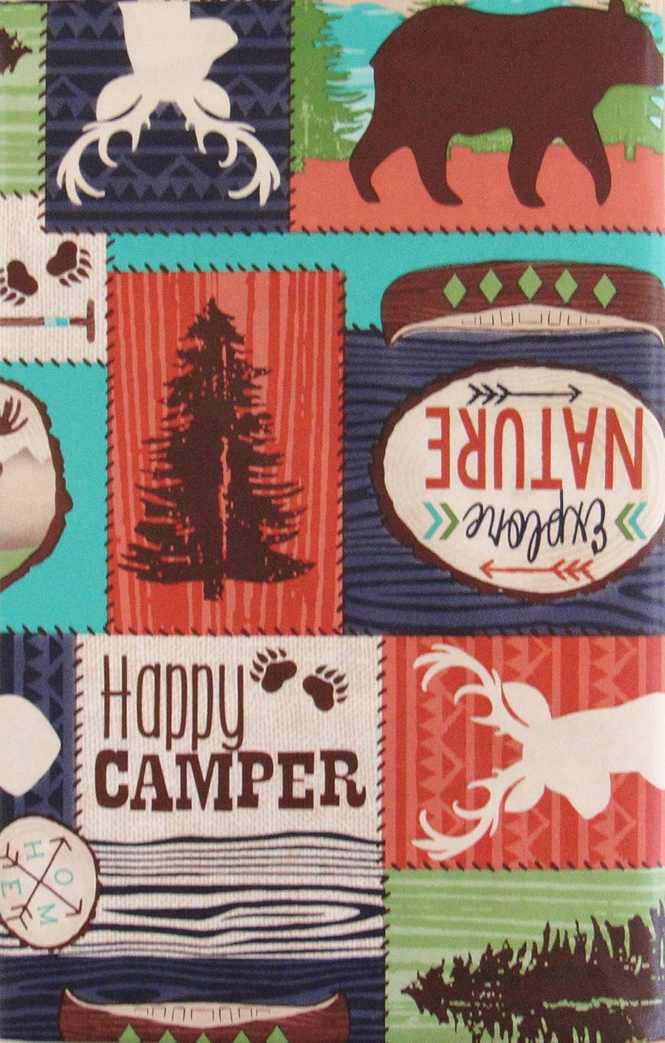 Mainstream Lodge Happy Camper Patchwork Vinyl Flannel Back Tablecloth (60" Round)