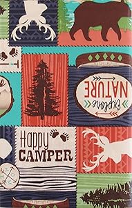 Mainstream Lodge Happy Camper Patchwork Vinyl Flannel Back Tablecloth (60" Round)
