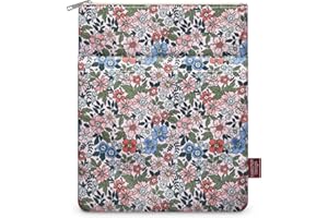 E-WEICHEN 9''x11'' Book Sleeve with Zipper Book Cover for Book Lovers Book Pouch Book Protector Pouch Book Covers for Hardcover Washable Multifunctional Book Sleeves Blue Pink Flower
