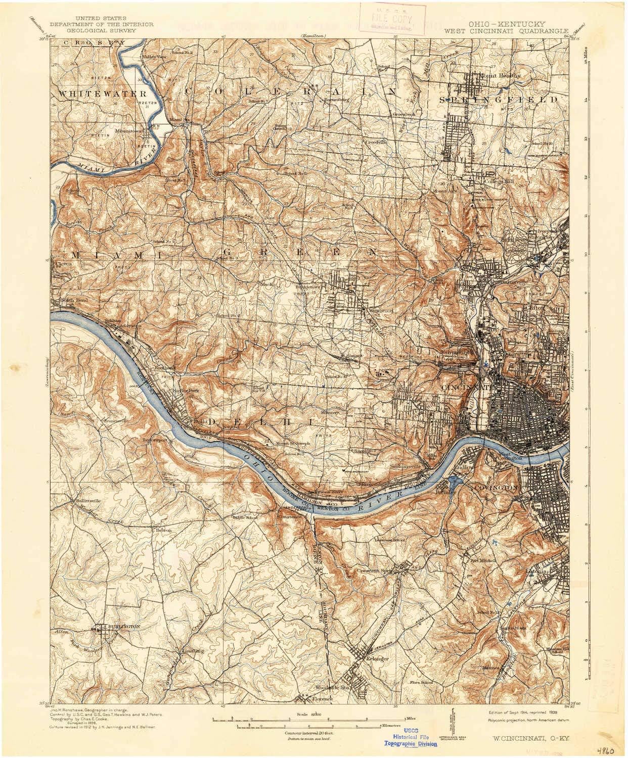 Amazon Com Yellowmaps West Cincinnati Oh Topo Map 1 62500 Scale 15 X 15 Minute Historical 1914 Updated 1938 19 9 X 16 5 In Paper Sports Outdoors