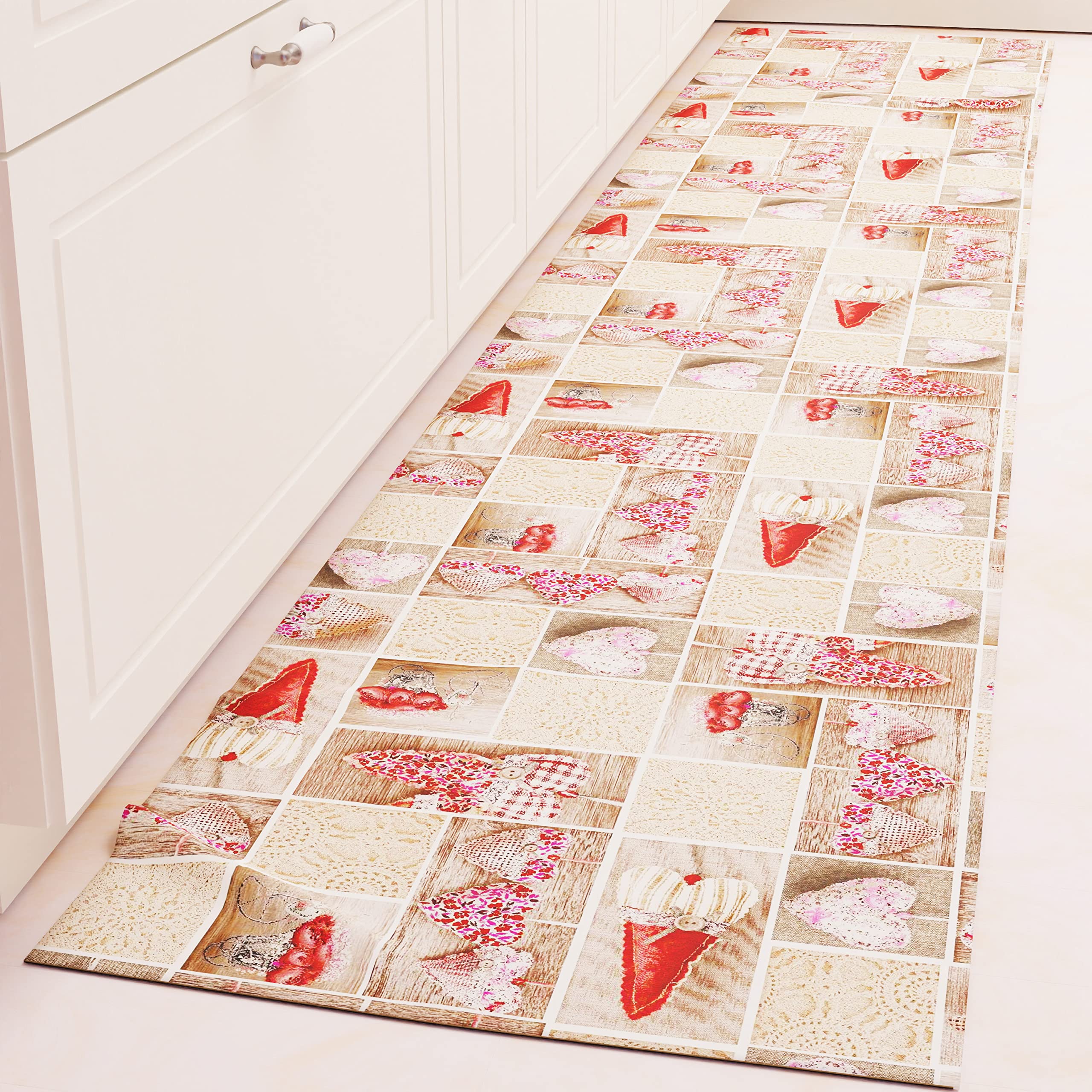 PETTI Artigiani Italiani - Kitchen Runner Rug Kitchen Non-Slip and Washable 52 x 280 cm Design Lidia Red 100% Made in Italy