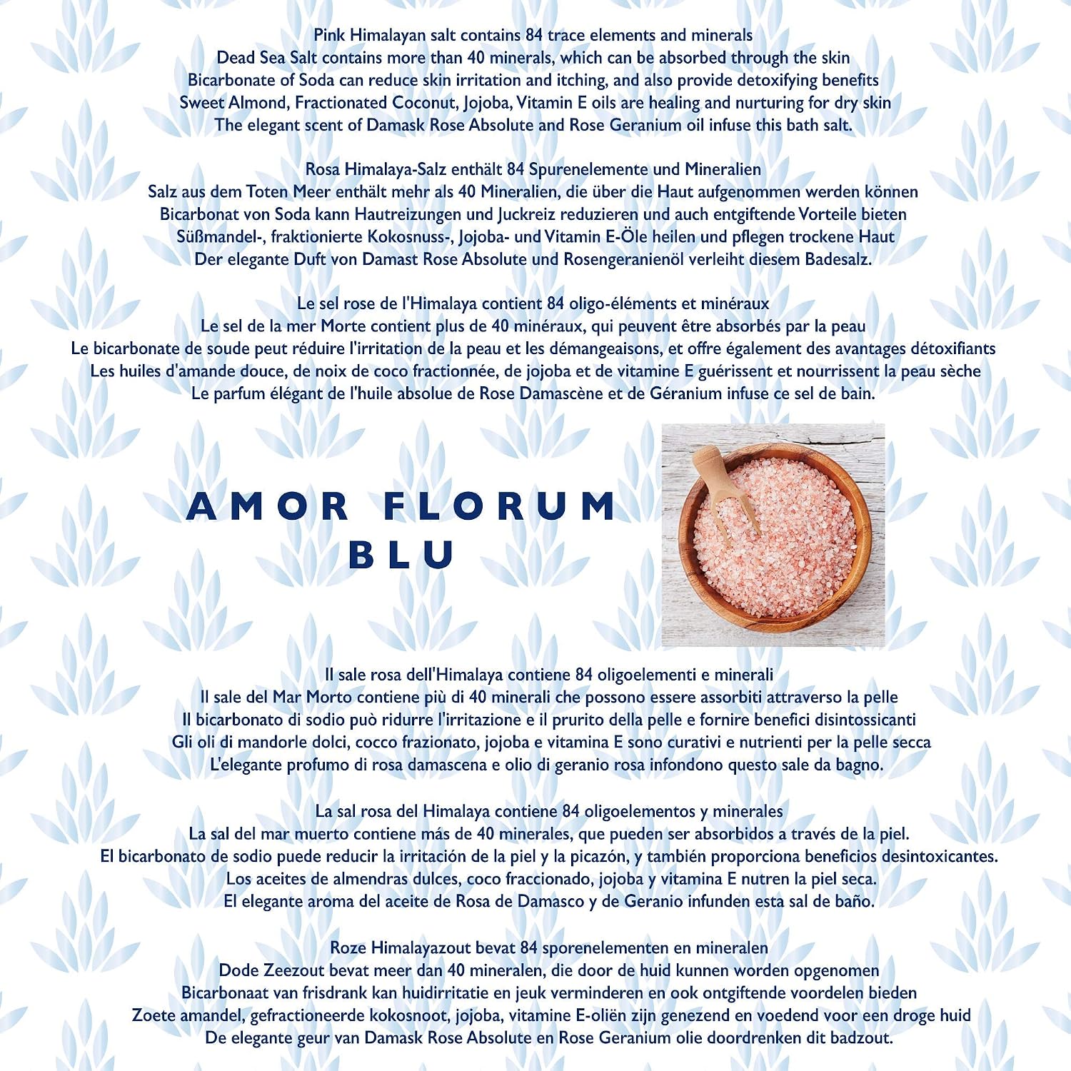 Amor Florum Blu, Himalayan and Dead Sea Bath Salts, Rose, Geranium. 100% Natural. Infused with Botanical Oils to Detox - Image 4