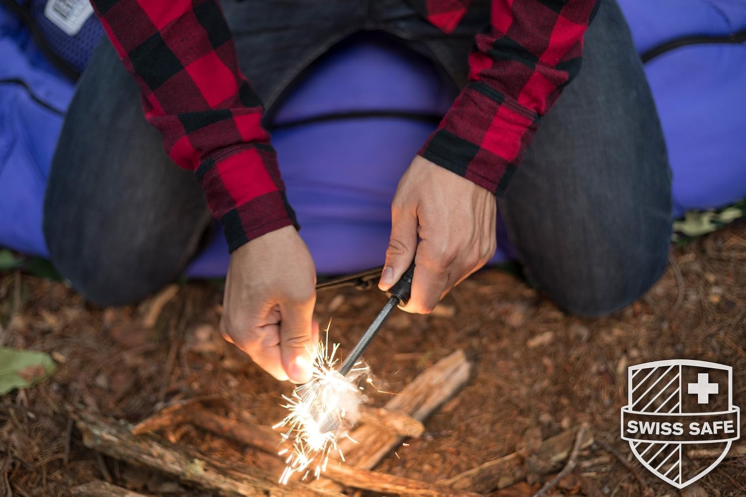 Swiss Safe 5-in-1 Fire Starter with Compass, Paracord and Whistle (2-Pack) for Emergency Survival Kits, Camping, Hiking, All-Weather Magnesium Ferro Rod: Home & Kitchen