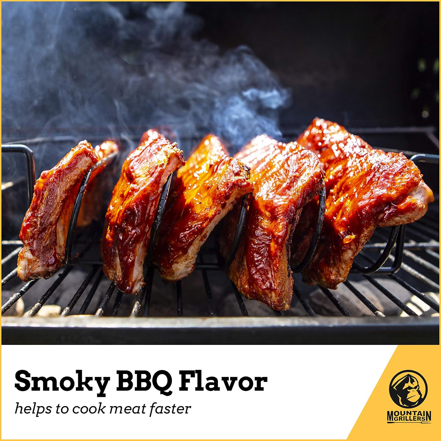 Rib Racks for Smoking - BBQ Rib Rack for Gas Smoker or Charcoal Grill - Non Stick Standing Rib Rack for Grilling & Barbecue - Holds 5 Baby Back Ribs - Black : Garden & Outdoor