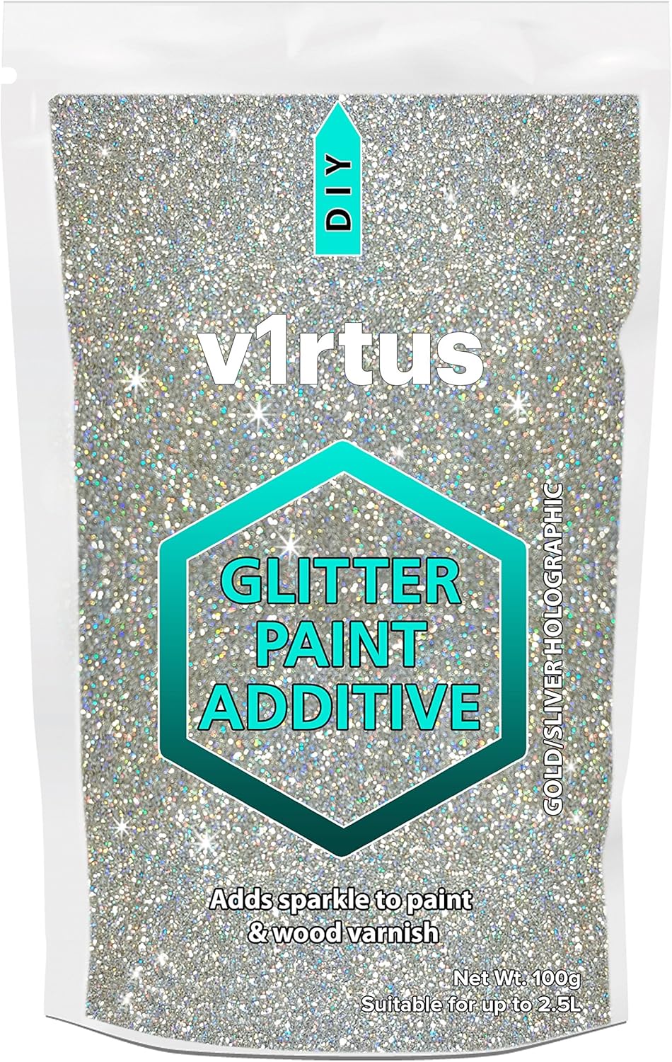 Gold Silver Holographic Glitter Paint Additive 100g, Gold & Silver Holographic