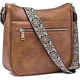 Crossbody Bags for Women Leather Purses: Vegan Cross Body Bag with Adjustable Wide Shoulder Strap Brown Trendy Handbags Daily