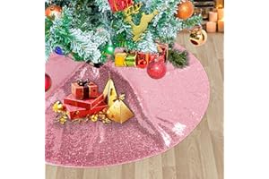 JUYA DELIGHT Pink Christmas Tree Skirt 36Inch Small Glitter Tree Skirt for Xmas Tree Decorations