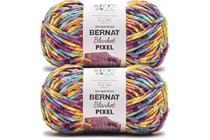 Bernat Blanket Pixel All The Colors Yarn - 2 Pack of 300g/10.5oz - 100% Polyester - #6 Super Bulky - 191 Yards - Knitting/Cro