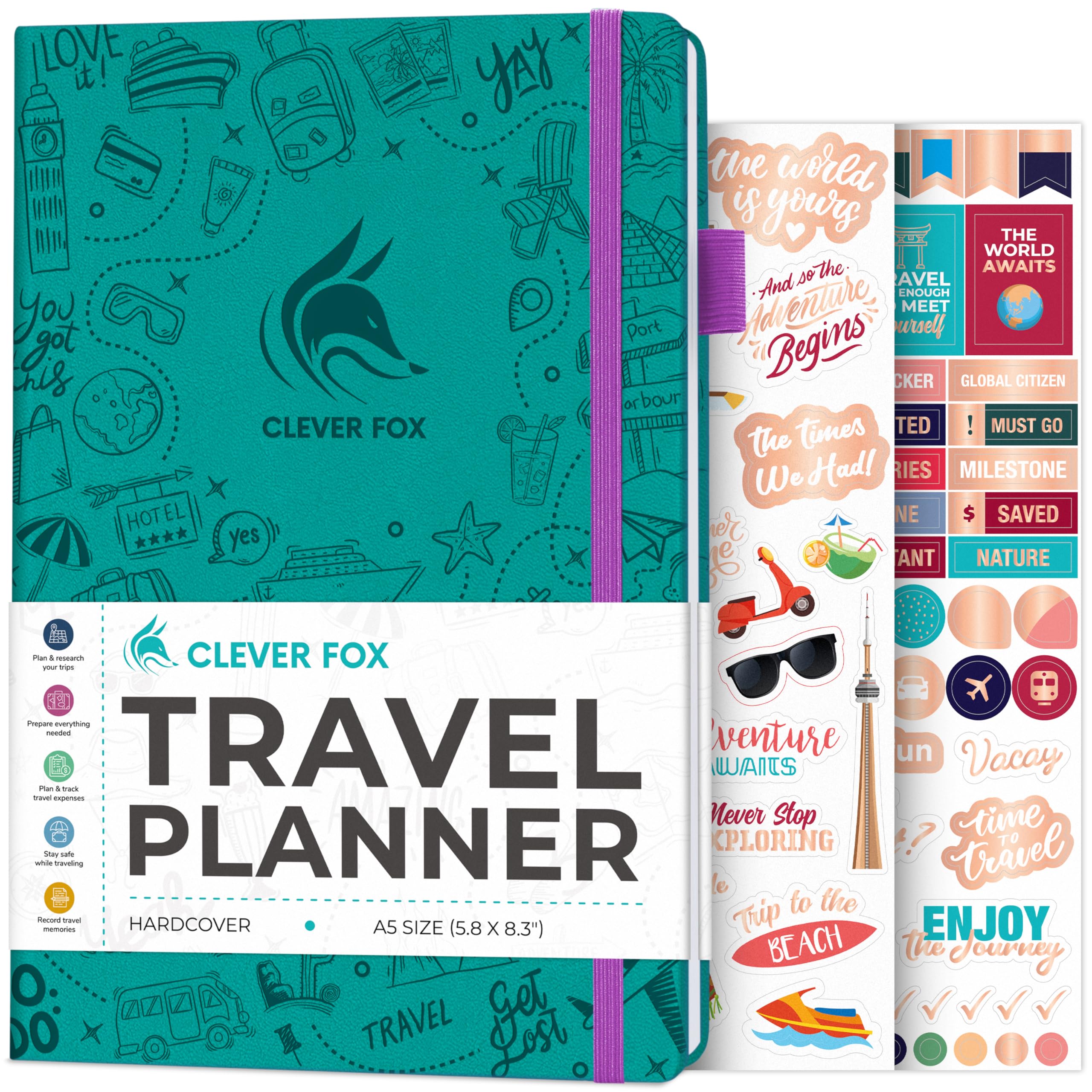 Clever Fox Travel Journal – Vacation Planner with Budget Plan, Packing List, Expense Tracker & Trip Journal – Travelling Itinerary Organizer for Women, Men & Couples – A5 Size, Turquoise — image 1