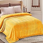 Whale Flotilla Flannel Fleece King Size Bed Blanket, Lightweight Breathable Soft Bedspread Plush Fluffy Coverlet Chevron Design Decorative Blanket for All Season, 90x104 Inch, Lemon Yellow