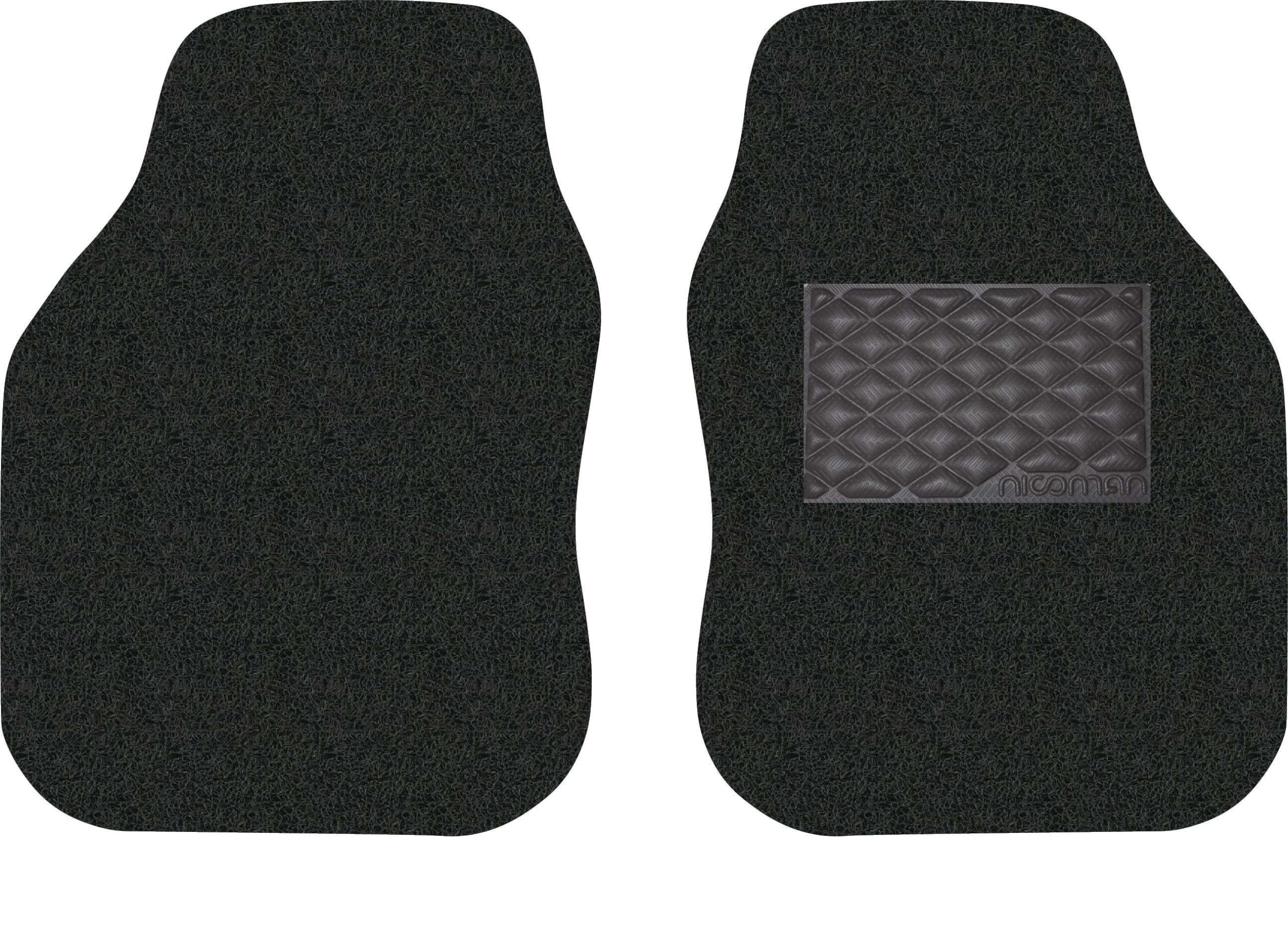 Nicoman Universal Car Floor Mat Spaghetti Coiled Non-Slip PVC Rubber Heavy Duty Waterproof Easy Clean - (Black, Front Set, Small, 2 Piece)