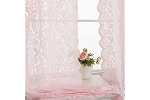Aligogo Pink Lace Curtains 84 Inches Long 2 Panels Cute Floral Sheer Embroidered Curtains for Living Room Privacy Pink Boho P