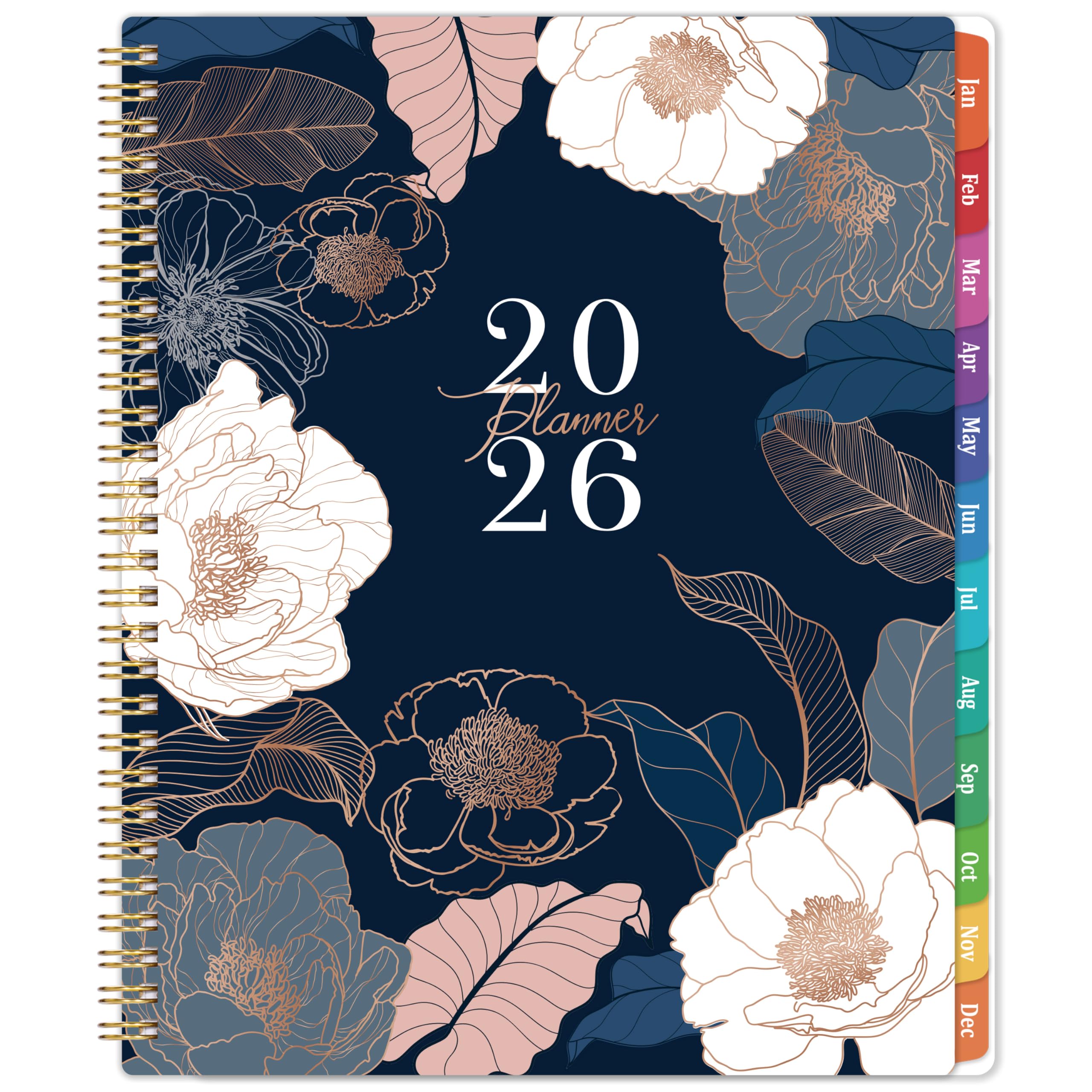 Photo 1 of 2026 Planner - Planner 2026, 9" x 11", Jan.2026 - Dec.2026, 2026 Planner Weekly and Monthly with Colorful Tabs, Strong Twin-wire, Back Pocket - Engraved Floral