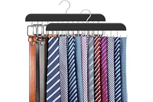RESOVO 2 Pack Tie Rack & Belt Hanger 2 in 1 Tie Hanger Space Saving Max 42 Belts& 60 Ties Capacity for Closet Organizers and Storage, Sturdy Wood Belt & Tie Collection Organizer