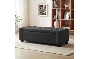Huatean Home Ottoman with Storage, Storage Ottoman Bench with Safety Hinge, Upholstered Storage Bench with Seating for Bedroom, Living Room, Holds up to 330 lb, Dark Gray