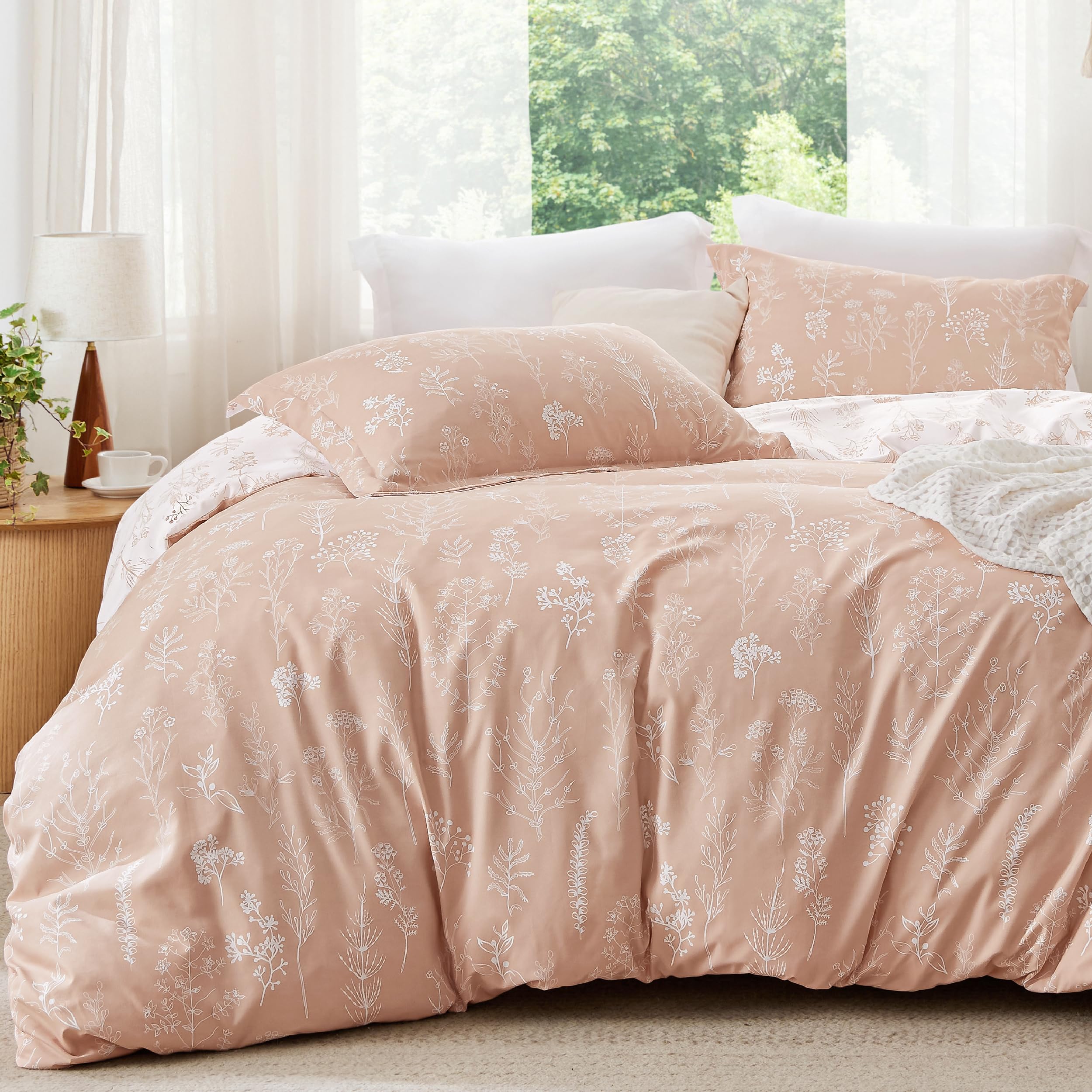 Photo 1 of Bedsure Oversized Queen Comforter Set - Dusty Rose Bed Set, 3 Pieces Cute Floral Bedding, 1 Soft Reversible Botanical Flowers Comforter and 2 Pillow Shams