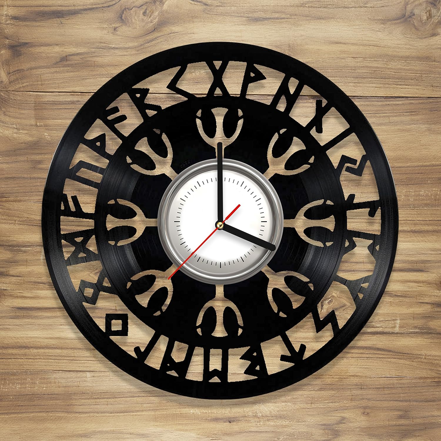 Viking Symbols Vinyl Wall Clock Norse Symbols Vegvisir Compass Art Decorate Home Unique Gift idea for Him Her (12 inches) (One Pack)
