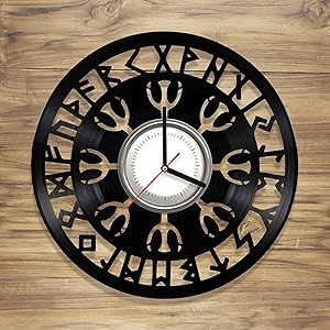 Viking Symbols Vinyl Wall Clock Norse Symbols Vegvisir Compass Art Decorate Home Unique Gift idea for Him Her (12 inches) (One Pack)