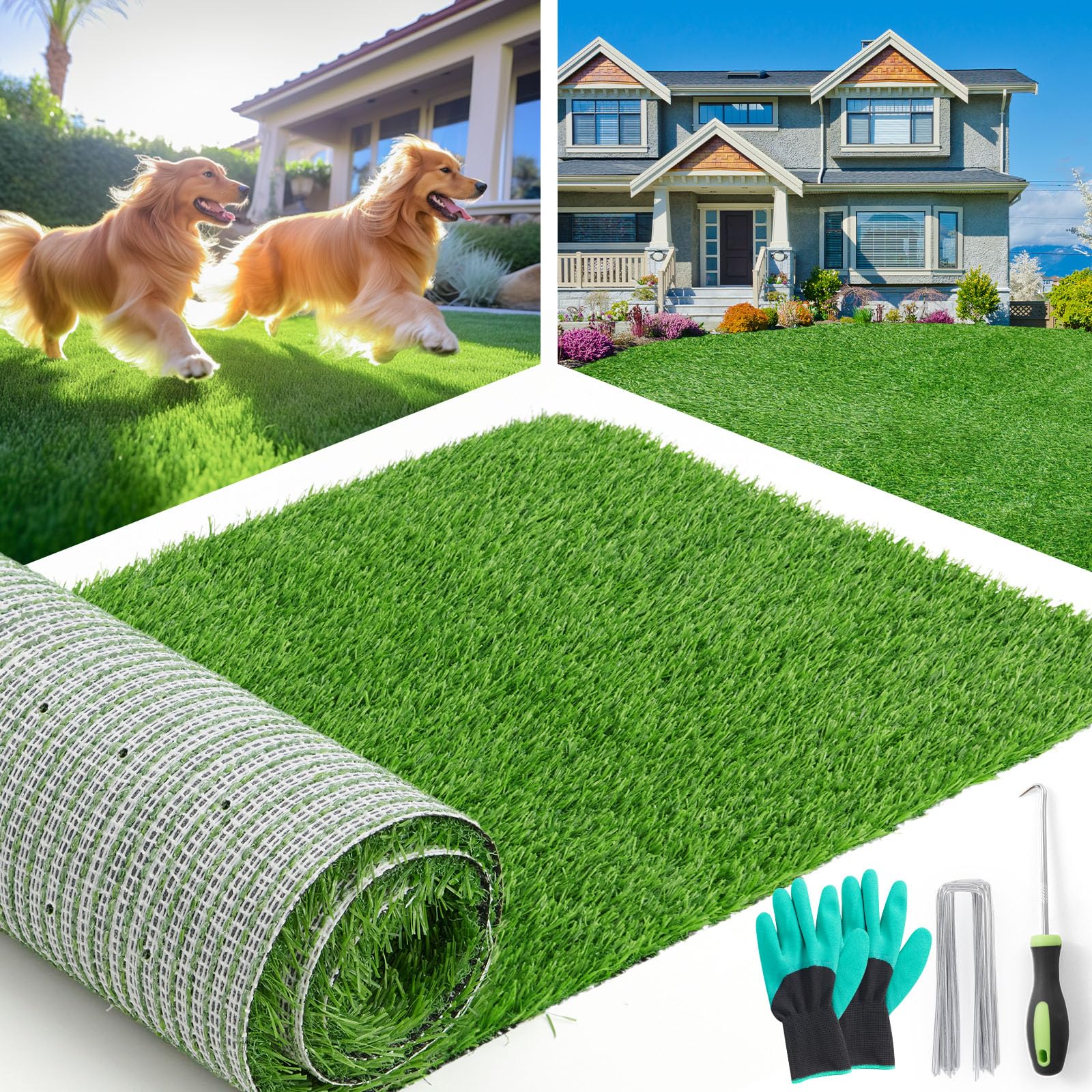 Photo 1 of LOOBANI Synthetic Artificial Turf Roll, Artificial Grass for Dog Potty with Drainage Holes, Fake Grass Rug for Garden Landscape Balcony Patio Backyard Decoration, 3 Feet x 5 Feet