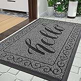 Yimobra Welcome Mats for Front Door 29.5x17, Heavy Duty Waterproof Outdoor Door Mat Outside Entrance, Non-Slip Low Profile Indoor Entryway Mat for Garage Patio, Black Gray