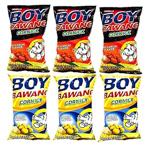 Boy Bawang Cornick Garlic and Boy Bawang Cornick Hot Garlic Bundle, 3.54 oz, 3 packs each flavor, total 6 counts