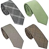 ZENXUS Cotton Skinny Tie for Men, Slim Neckties Plaid and Striped