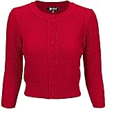 YEMAK Women's Cropped Cardigan Sweater – 3/4 Sleeve Crewneck Basic Classic Casual Button Down Soft Crochet Knit Top (S-3XL)