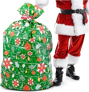 Christmas Extra Large Gift Bag – Xmas Present Wrapping 56”x36” Jumbo Large Christmas - Gift Bag Plastic Giant Gift Bags for Huge Gifts - Heavy Duty Big Gift Sack Set with Tag & String Tie
